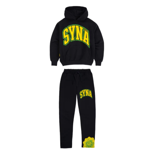Conjunto Moletom SynaWorld College Logo Black Yellow