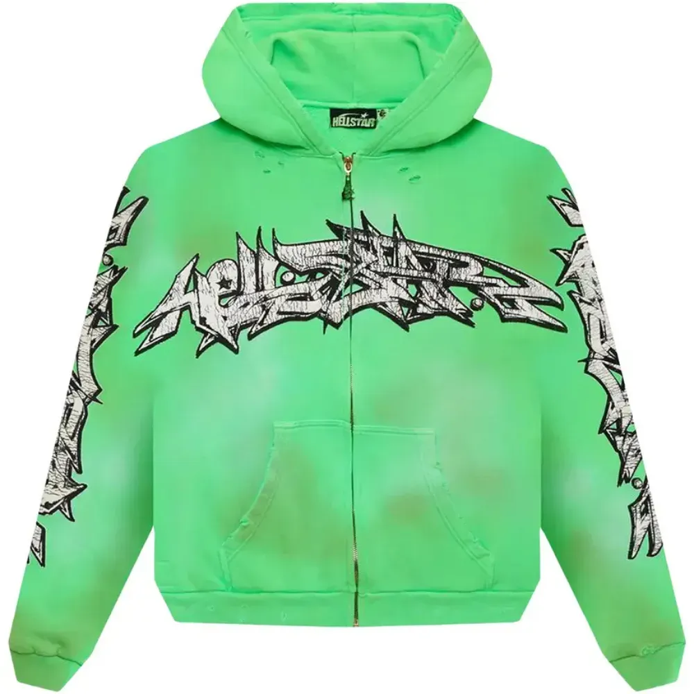 Conjunto Moletom Hellstar Graffiti Zip-Up Green