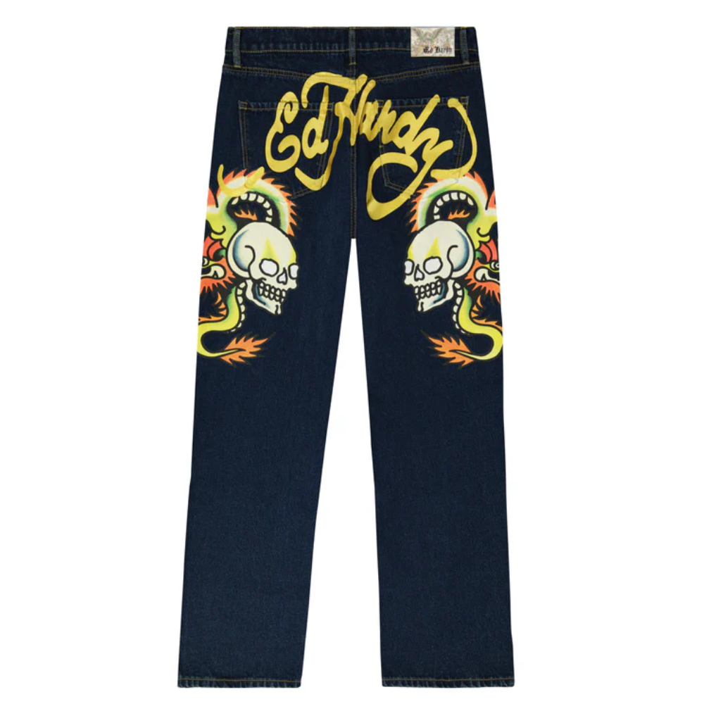 Calça Jeans Ed Hardy Dragon Skull Baggy Wide