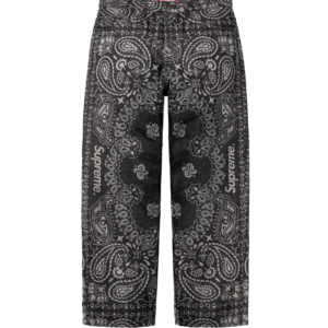 Calça Jeans Supreme Bandana Jacquard Baggy Preta