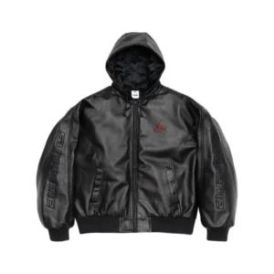 Air Jordan x Supreme Jaqueta Hooded Leather Black