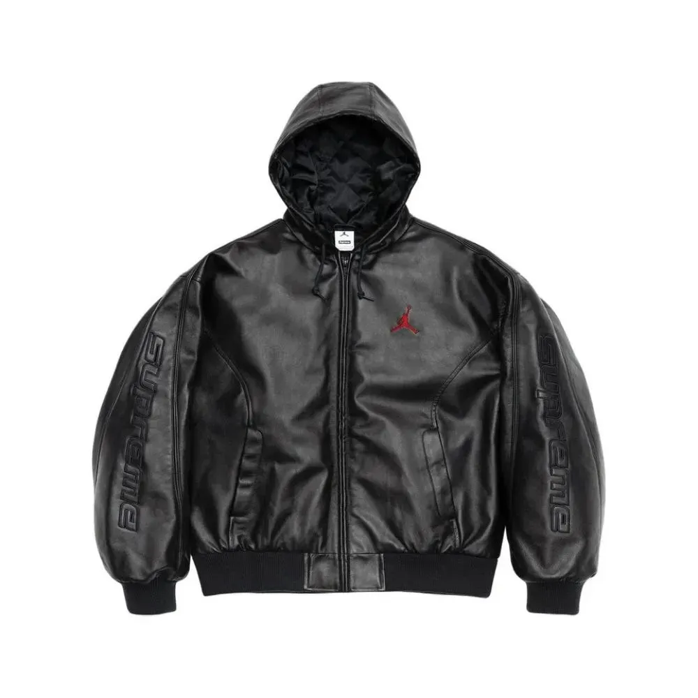 Air Jordan x Supreme Jaqueta Hooded Leather Black