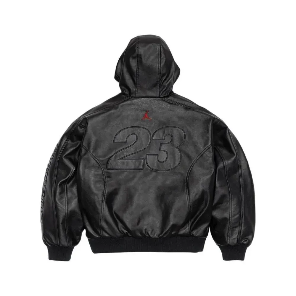 Air Jordan x Supreme Jaqueta Hooded Leather Black